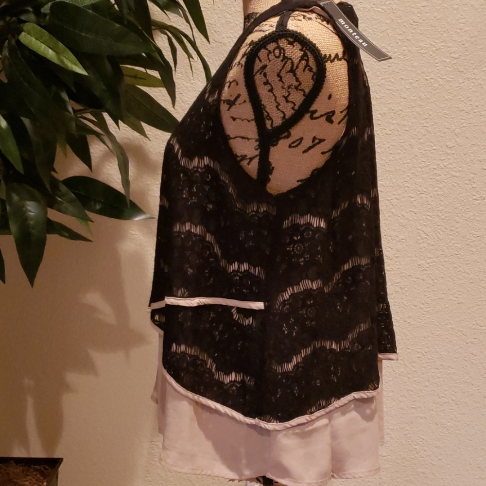 Monteau LA Black Lace & Tan Top - Picture 2 of 5